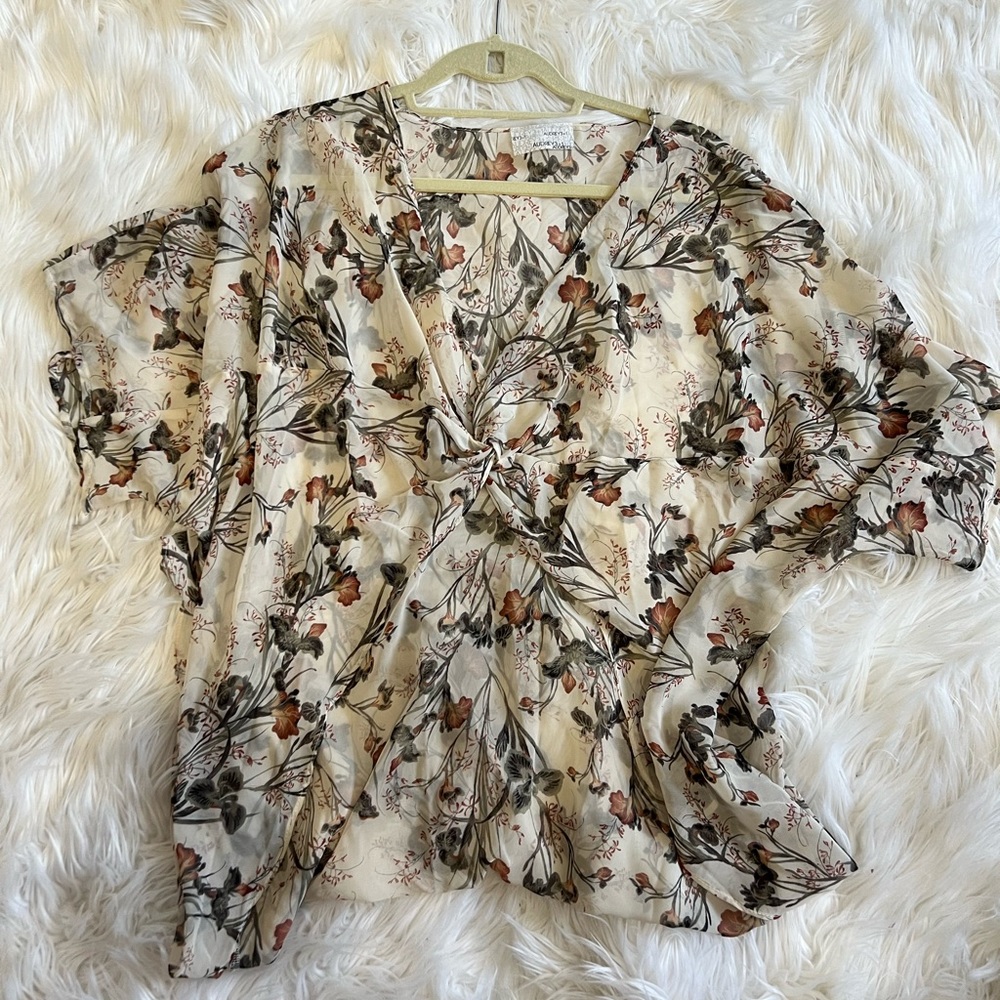 sheer blouse with twist knot front
